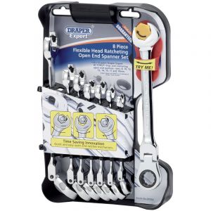 Draper Tools Metric Combination Spanner Set with Flexible Head and Double Ratcheting Features (8 Piece)