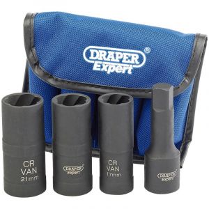 Draper Tools 1/2 Sq. Dr. Wheel Nut Double Impact Socket Kit (4 Piece)