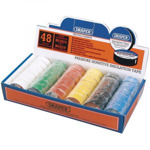 Draper Tools Expert Countertop Display of 48 Assorted 10M x 19mm Insulation Tape Rolls to BS3924 and BS4J10