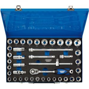 Draper Tools 1/2 Sq. Dr. Combined MM/AF Socket Set in Metal Case (40 Piece)