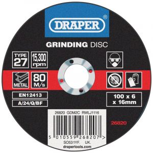 Draper Tools Grinding Disc With Depressed Centre Bore (100 x 6 x 16mm)