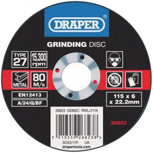 Draper Tools Grinding Disc With Depressed Centre Bore (115 x 6 x 22.2mm)