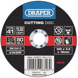 Draper Tools Flat Metal Cutting Discs (100 x 2.5 x 16mm)
