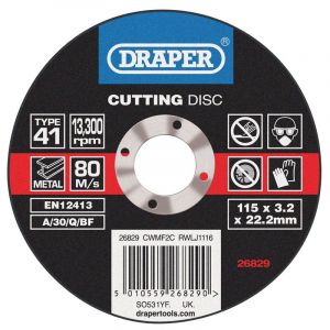 Draper Tools Flat Metal Cutting Discs (115 x 3 x 22.2mm)