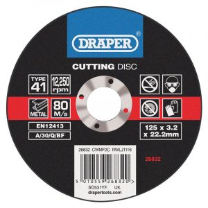 Draper Tools Flat Metal Cutting Discs (115 x 3.2 x 22.2mm)