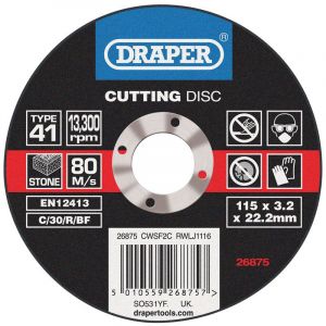 Draper Tools Flat Stone Cutting Discs (115 x 3.2 x 22.2mm)
