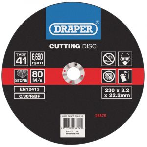 Draper Tools Flat Stone Cutting Discs (230 x 3.2 x 22.2mm)