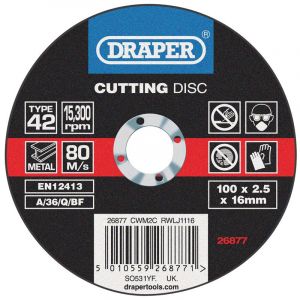 Draper Tools Depressed Centre Metal Cutting Discs (100 x 2.5 x 16mm)