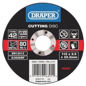 Draper Tools Depressed Centre Metal Cutting Discs (115 x 2.5 x 22.2mm)