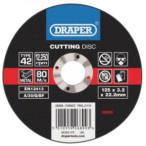 Draper Tools Depressed Centre Metal Cutting Discs (125 x 3.2 x 22.2mm)