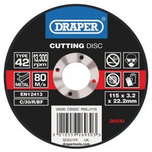 Draper Tools Depressed Centre Stone Cutting Discs (115 x 3.2 x 22.2mm)