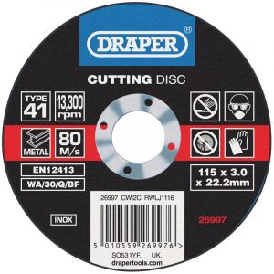 Draper Tools INOX Cutting Disc (115 x 3.0 x 22.2mm)