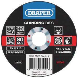 Draper Tools INOX Grinding Disc (115 x 6.5 x 22.2mm)