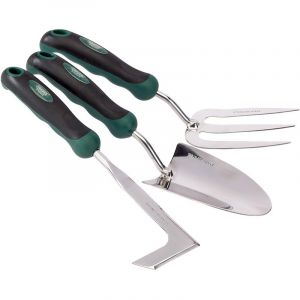 Draper Tools Stainless Steel Heavy Duty Soft Grip Fork, Trowel and Weeder Set (3 Piece)
