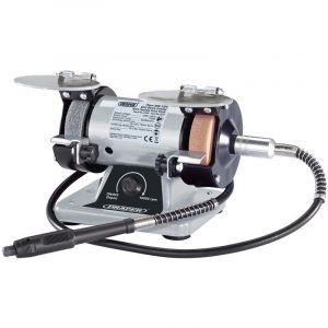 Draper Tools 75mm Mini Bench Grinder with Flexible Drive Shaft and Box of Accessories (150W)