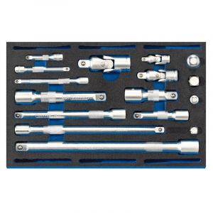 Draper Tools Extension Bar, Universal Joints and Socket Convertor Set 1/4 Drawer EVA Insert Tray (16 Piece)