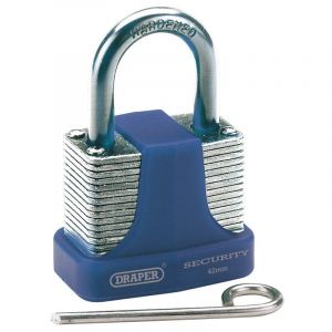 Draper Tools 42mm Laminated Steel Padlock with 3 Number Combination and Hardened Steel Shackle