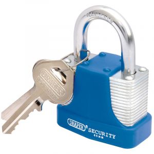Draper Tools 44mm Laminated Steel Padlock and 2 Keys with Hardened Steel Shackle and Bumper
