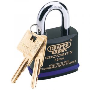 Draper Tools Expert 54mm Heavy Duty Padlock and 2 Keys with Super Tough Molybdenum Steel Shackle