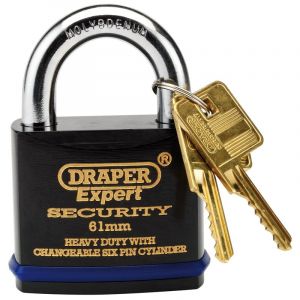 Draper Tools Expert 61mm Heavy Duty Padlock and 2 Keys with Super Tough Molybdenum Steel Shackle