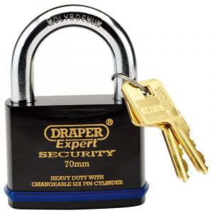 Draper Tools Expert 70mm Heavy Duty Padlock and 2 Keys with Super Tough Molybdenum Steel Shackle