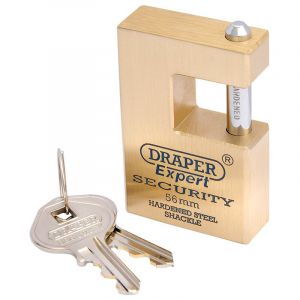 Draper Tools Expert 56mm Quality Close Shackle Solid Brass Padlock and 2 Keys with Hardened Steel Shackle
