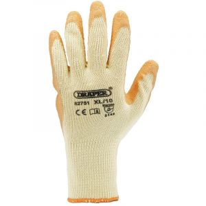 Draper Tools Pack of Ten, Orange Heavy Duty Latex Coated Work Gloves - ExtraLarge