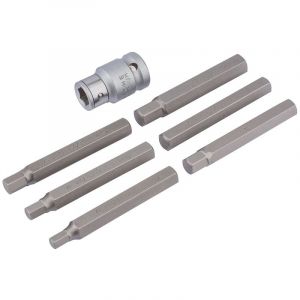 Draper Tools 6mm - 12mm Hexagon Bit Set and Holder 1/2 Square Drive (7 Piece)